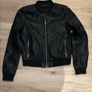 ZARA Black Faux Leather Bomber Jacket